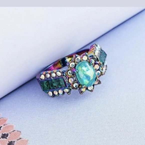 New Green Fire Opal Rainbow Hematite Ring. - Picture 2 of 4